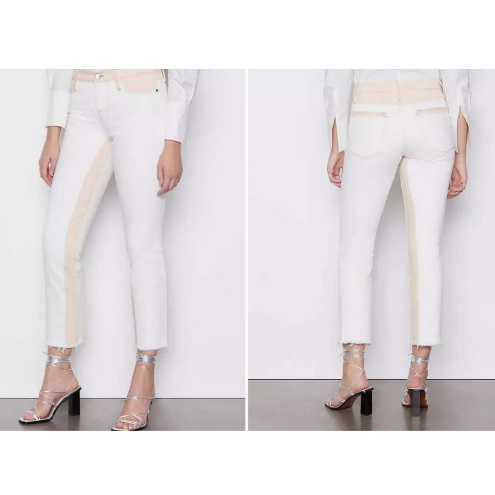 FRAME Le High Straight Crop Jeans Blanc Multi Colorblock Denim Womens‎ 27 Casual - Picture 1 of 12